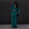 Mode Blazer Hose Zweiteiler Frauen Outfits Büro Hosen Set Elegante Satin Hosenanzüge 2023 Für Frauen Kleidung