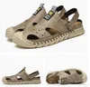 Men Genuine Leather Two ways Wear Sandals Male Beach Solid Sewing Leisure Slippers Summer New Skin Friendly Wear-resistant Shoes