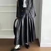 Jupe longue plissée en cuir PU pour femmes, taille haute, robe de bal, SML