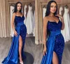 Glitter sexig sjöjungfru prom klänning kvinnor glänsande av axel sida slits paljett bodycon kändis kväll formell födelsedag klänningar mantel de soiree skräddarsydd