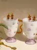 Verres à vin Petit collier de perles Verre décoratif de couleur gemme Tasse mignonne créative Verre résistant à la chaleur de style européen avec poignée Verre à vin Q231115