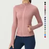 LLU YOGA JACKA Lång ärm Stand Collar Zip Cardigan Fitness Sweatshirt Women's Sport Running Skinny Quick-Torking Breatble Fall Winter Warme Coat