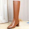 Botas Zapatos para Mujer Largo Invierno Hasta la Rodilla Calzado Cuero Botas de Mujer Piel Marrón Punta Puntiaguda Moda Chic y Elegante 231115