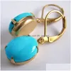 Kolczyki żyrandolowe Dangle Trendy owalny Inkrustowany Turquoise Vintage Gold Kolor Metal Personality Drop for Women Jewelrydangle Dhgarden Dhcmh