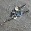 Kolczyki Dangle Asymetrycznie dla kobiet plemienne niebo niebieskie kamienne koło circle metal vintage