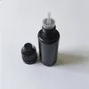 10 ml 30 ml czarnej butelki z kroplozmak plastikowe puste butelki z długimi i cienkimi końcówkami manipulowanie dziecięcym zabezpieczeniem butelki igły HWPvt
