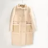 Pelliccia sintetica da donna 2023 Donna lunga su due lati che indossa un cappotto invernale caldo da donna Beige 100 Cappotto in vera pelle di pecora Shearling 231114