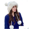 Berets Winter Beanie Hats For Women Warm Knit Bear With 4 Pompoms And Wide Faux Fur Brim Cold Days Daily Life Wear Drop Deli Dhgarden Dhky2