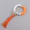 Keychains Charm Leather Silicone Tassel Wood Beads Bracelet For Women Keychain Ring Mobile Phone Car Backpack Pendant Chain Accessories