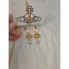 24SS -ontwerper VivienneWestwood Empress Dowager Saturn Barokke parel oorbellen Vrouwelijke middeleeuwen Driedimensionale planeet Water Drops Pearl -oorbellen