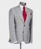 Light Gray Striped Groom Tuxedos Slim Fit Peaked Lapel Men Pants Suits Groomsmen Custom Made Wedding Coat 2 Pieces