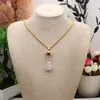 Colares de pingente colar de pedra natural rosa quartzo / ametista irregular para mulheres presente de aniversário cadeia 60 cm