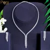 Necklace Earrings Set Pera Incomparable White Cubic Zirconia Long Double Teardrop Pendant And For Bridal Wedding J250