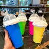 Drinkware plástico sorvete espremer copos com tampa de silicone de grau alimentício congelado slushy maker diy smoothie copo pitada copos