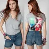 23 Sommer Zadig Voltaire Damen T-Shirt Sisters Hand in Hand Digitaldruckhemden Hot Drill V-Ausschnitt Button Damen Kurzarm T-Shirt