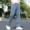 Men's Jeans Summer Pants Light Blue Casual Thin Denim Loose Straight Drawstring Elastic Waist Korea Trousers 231114