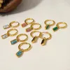 Pendientes de aro Aneebayh, piedra turquesa cuadrada colorida, geométricos de acero inoxidable para mujer, joyería impermeable chapada en oro de 18k