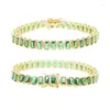 Charm Bracelets 2024 Simple Green Rectangle Zircon For Women Fashion Square Crystal Bracelet Gold Color Bridal Wedding Jewelry