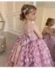 Abiti con gilet con paillettes per ragazze Abito da ballo per bambini stereo in pizzo rosa Grandi fiocchi abito da principessa vestiti per feste di compleanno per bambini Z5431