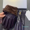 Winter Damen Lederhandschuhe Metall Buchstaben Designer Fäustlinge Plus Samt dicke Handschuhe mit Box