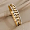 Bangle Flashbuy Trendy Chic Multi-layer Rhinestones Metal Wide Stainless Steel Bangles Bracelet For Women Gold Color Accessories