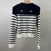 Kvinnors tröjor Designer Luxury M Stripe Stripe Navy Collar Single Breasted Short Cardigan Women's Sweet Age Reducing Coat Thin 23 Tidig Spring L7iy