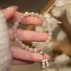 Pulseras de eslabones Pulsera rosa Jade natural Piedras preciosas de lujo Joyería jadeíta para mujeres Cuerda elástica Regalo de mano al por mayor