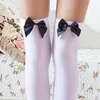 Women Socks 1 Pair Sexy Stockings Striped Bow Long Knee High Japanese Cosplay Printed Stocking White Black Color