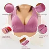 Yoga Outfit Grande taille Bouton avant Sous-vêtements sexy Femmes sans anneau en acier Push Up Soutien-gorge d'âge moyen Dame âgée Brassiere pour Mujer