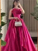 2024 Rose Pink Formal Prom Dress Elegant stropplös ärmlös Satin A-linje Evening Party Gowns Christmas Dresses Abendkleider Robe de Soiree