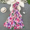 2023 Sukienki swobodne West Lato Super Town Okolica Nieregularna design sukienka Kobiet jeden ramię bez pleców kwiat