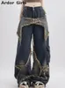 Damen Jeans Cargo Pant Street Loose Oversize Panelled Pentacle Raw Hem 2023 Vintage Blue Hip Hop Female Denim Hose 231114