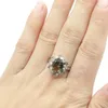 Cluster Rings 17x14mm Gorgeous Flowers Shape Smoky Topaz White CZ Ladies Engagement Silver