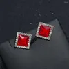 Brincos pendurados luxo quadrado vermelho preto pedra parafuso prisioneiro strass zircão orelha studs brinco para festa de casamento feminino jóias presente