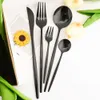 Servis uppsättningar 30st Gold Western Knife Cake Fork Spoon Flatware Cutlery Mirror Rostfritt stål Tabelleris Kök Silvervaror 230414