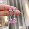 Dangle Chandelier 도착 925 Sterling Sier 10x12mm Pink Quartz 여성 매력을위한 하이 카본 다이아몬드 드롭 이어링 P Dhgarden DHSXV