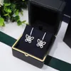 مصمم أقراط Grafe للمرأة Gold Plated 18K Butterfly Full Diamond Earrings 925 Silver Silver Silver