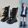 Buty Dziewczyny Dziewczyny długie buty 26-36 Zimowe trampki skórzane buty modowe Dziewczyna na zewnątrz Princess Shoe Bue Casual Teen Snow Boots 231115