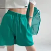 Dames shorts xpqbb zomer casual dames massieve kleur elastische taille wijd been vrouw blauw groen zwart losse sport korte broek 230414