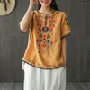 Vêtements ethniques Classique Femmes Broderie Fleur Qipao Chemise D'été Fille Coton Chemisier Quotidien De Mode O-cou À Manches Courtes Tang Top Chinois