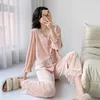 Hemkläder rosa sammet pyjamas för kvinnor vår och höst långärmade byxor sätter söta nya kinesiska stil hemkläder R231115