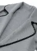 Мужской стеганый длинный плащ из смесовой шерсти для женщин, серое пальто с открытой строчкой и поясом, модные уличные куртки 2023 231114