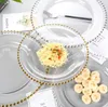 Plaque de verre européenne décoration de perles d'or restaurant occidental plat à steak moderne petit déjeuner créatif maison bureau assiettes à pain