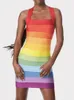 Robes décontractées Rainbow Bandage Dress Halter Backless Short Party Bodycon Élégant Sexy Soirée Anniversaire Club Outfit Année Été 230414