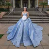 Sky Blue Quinceanera klänning 2024 Applices spetspärlor ärmlös tjej söt 15 16 födelsedag vestidos de fiestaday prinsessan tävling