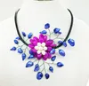 Choker Exquisite Natural Brazilian Semi-precious Stones And Freshwater Baroque Pearls. Hand-knit Flower Necklace. 18"