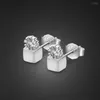 Orecchini a bottone Autentico argento sterling 925 FashionJewelry Simple Solid Square For Women Zircon Earring Girl