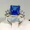 Кольцо-пасьянс из серебра 925 пробы, модное кольцо с синим камнем, очаровательные ювелирные изделия для женщин, CZ, свадебные обязательства, помолвка, женские аксессуары, подарок 231115