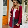 Kadın Ceketleri Kadın Uzun Kollu Gevşek Kablo Açık Ön Hardigan Kazak Dış Giyim Ceket Cep