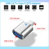 LED USB 3.0 till typ C-adapter OTG till USB C USB-A till Micro USB Type-C Female Connector för Samsung Xiaomi Poco Adapters